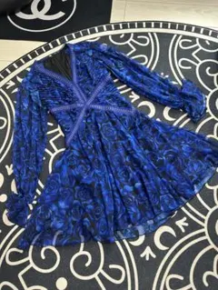 タダシショージ ブルー ドレス ワンピース 刺繍 冠婚葬祭 シルク100