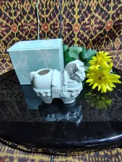 干支 午 飾馬 爪楊枝入れ 馬型陶器置物 (淡い青色) レトロ