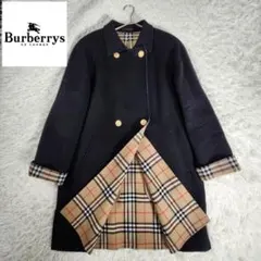 美品　バーバリー　ウールコート　ダブルブレスト　ノバチェック　カシミヤ　金ボタン