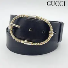 グッチ オールド ベルト ゴールド金具 バックル レザー ネイビー