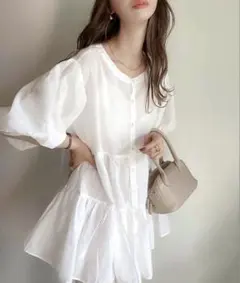 【classicalelf 】3WAYバルーンスリーブティアードシアーシャツ