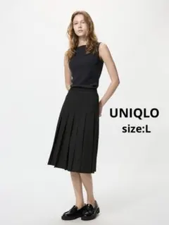 未使用級 UNIQLO ユニクロ ワイドプリーツミディスカート フレア ブラック