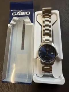 未使用 CASIO カシオ クォーツ腕時計 ネイビー シルバ－ ステンレス