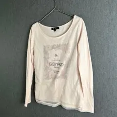 &BY P&D フラワープリント 長袖トップス 薄ピンク メッシュデザイン 38のサムネイル