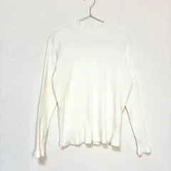 ユニクロ　リブハイネックT 長袖　リブTシャツ　無地　シンプル　ホワイト（XL）