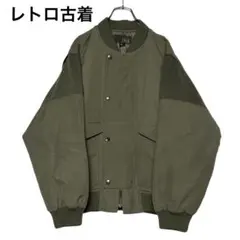 ヴィンテージ古着 短丈ブルゾン カーキ緑 M 切り替え部分ウール ジャンパー