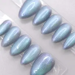 【76】ネイルチップSサイズ 青　ブルーオーロラ 偏光カラー 艶感 マグネット
