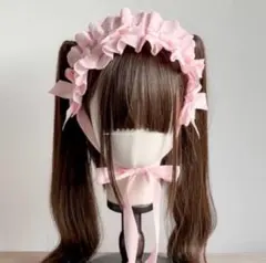 ヘッドドレス ベビーピンク リボン フリル ロリータ クラロリ コスプレ 頭もののサムネイル