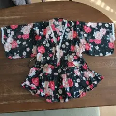 浴衣ドレス 黒地 花柄 リボン付き　110㌢