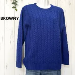 BROWNY♪ブルー　ケーブル編み　長袖ニット　セーター　M