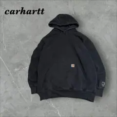 438]カーハート パッチロゴ スウェットトレーナー フードパーカー古着フェード