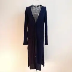 ICB オンワード樫山　ネイビー ロングカーディガン　レディース　S 綿　麻のサムネイル