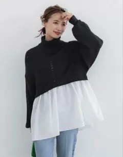 coca/タートルネックドッキングニット/黒ブラック/L