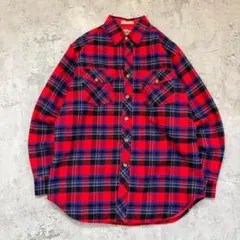 90s ラギッドウェア（M）＊中綿キルティングネルシャツ＊チェック柄＊赤