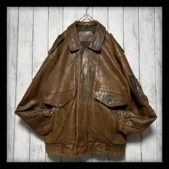 【羊革☆A2タイプ☆レザーフライトジャケット】短丈☆ブラウン☆L ボンバーJK