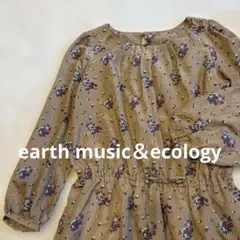 極美品❣️ earth music＆ecology 花柄ワンピ　ウエストゴム　茶色