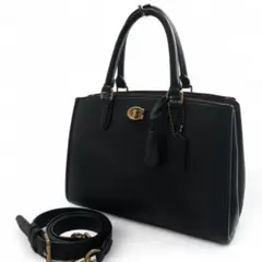 COACH 黒レザー2wayハンドバッグ チャーム　ストラップ付き