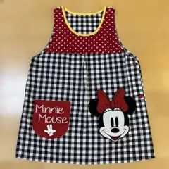 ミニーマウス エプロン 黒白チェック