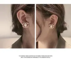 ダブルCCピアス 大粒パール　ゴールドｘダイヤ　韓国 人気　新品　値下げ不可