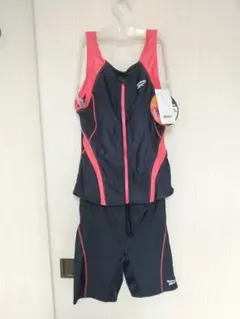 Reebok、速乾性ネイビー×ピンク水着セット M
