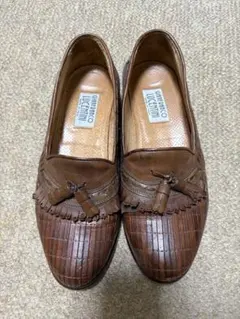 ブラウン タッセルローファー レザー 古着 イタリア製