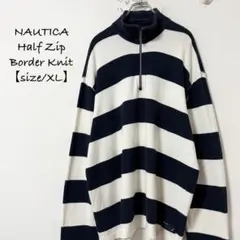 nautica★ノーティカ/ノーチカ★ハーフジップ★ボーダーニット★紺×白★XL