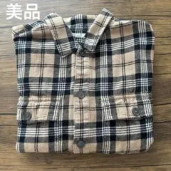 美品　GU 140サイズ ベージュ　黒チェック　長袖シャツ 冬服　ブラウン