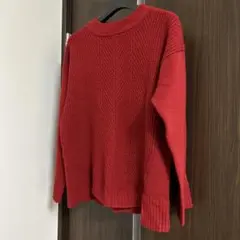 赤ニット　セーター　ＸＬ　hk works London 冬　鍵編み