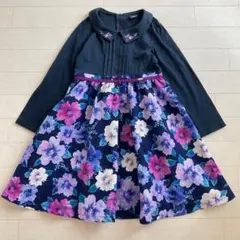 ANNA SUI MINI 長袖ワンピース　襟付き 花柄 紫 ジャガード120のサムネイル