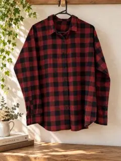 GU ネルシャツ レッド×ブラック チェック柄 XL