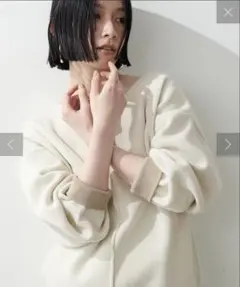 【LARUTA】袖裏配色前後２WAYポリ畦ニット　アイボリー
