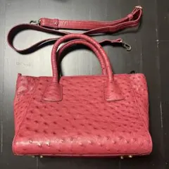 ibiza イビサ ハンドバッグ ショルダーベルト付　レザー 赤 オーストリッチ
