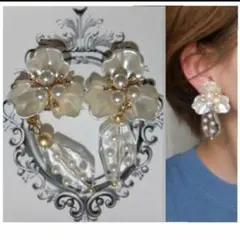 900＊2way パールビジュー ホワイトフラワー クリアパール