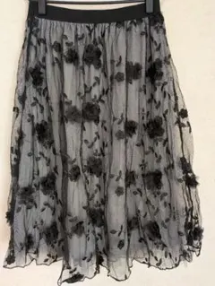大きいサイズ 新品 チュールスカート 花柄 スカート ミモレ丈 フレアスカート