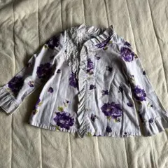 ハッカキッズ紫花柄フリル長袖シャツ 110cm