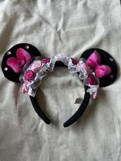 ディズニーのミニーマウス耳カチューシャ 花飾り付き