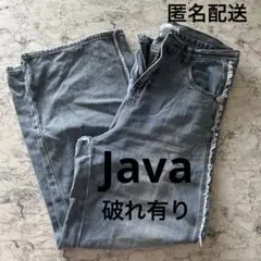 【匿名配送】難ありJaVaサイドフリンジワイドルーズオーバーデニムパンツLサイズ