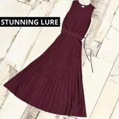美品 スタンニングルアー プリーツニットドレスワンピース ロング S 赤
