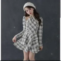 M me eme Halter check slit long onepiece - メルカリ