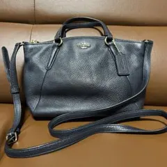 コーチ 2wayショルダーバッグ レザーハンドバック ネイビー