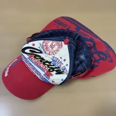 子供用　赤・紺プリント入り帽子　メッシュキャップ　首の日除け付き　54cm