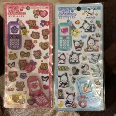平成はっぴーフォン　ステッカーズ　2枚セット　日焼けキティ　ポチャッコ