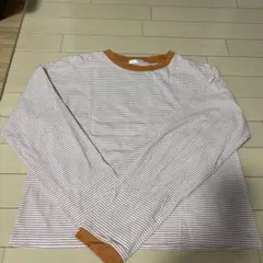 長袖Tシャツ 白とオレンジのストライプ F