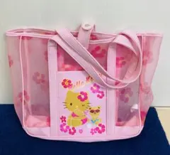 日焼けキティ　メッシュ　トートバッグ　レトロ　サンリオ　ハローキティ　ピンク