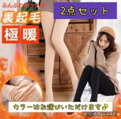 【2点セット】フェイクタイツ　厚手　裏起毛　黒　ベージュ　着圧　ストッキング