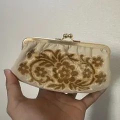 花柄がま口クラッチバッグ ベージュ