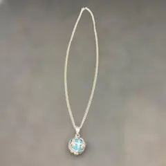 925 青い球体シルバーペンダントネックレス 40cm 15g 断捨離　大掃除