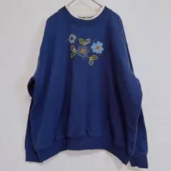 ラグランスリーブ スウェット XL アメリカ製 花柄 緑 ヴィンテージ