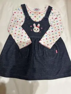 miki house ウサギ刺繍デニムワンピース フリーサイズ