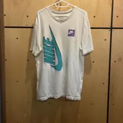 Nike XL ビッグロゴレトロTシャツ ホワイト/ターコイズ　ナイキ